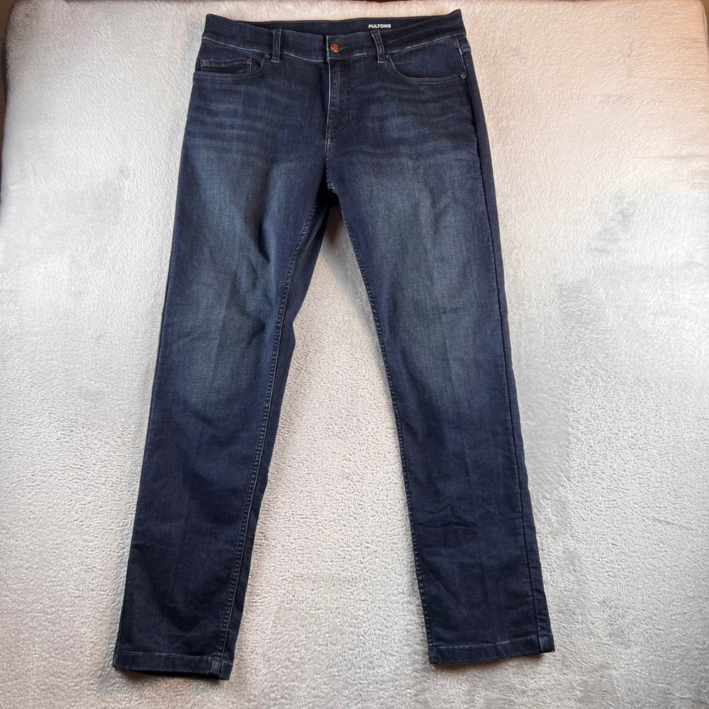 Mugsy Fultons Jeans Mens 36x32 (fits 36x31) blue dark slim straight stretch